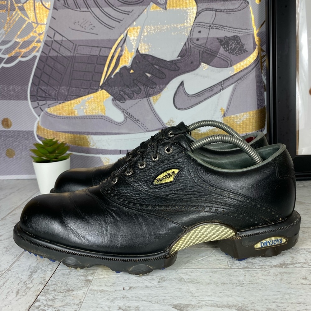 Footjoy Dryjoys Black Leather Opti-flex Golf Shoes 53435 Mens Size 9 M GUC (b10)